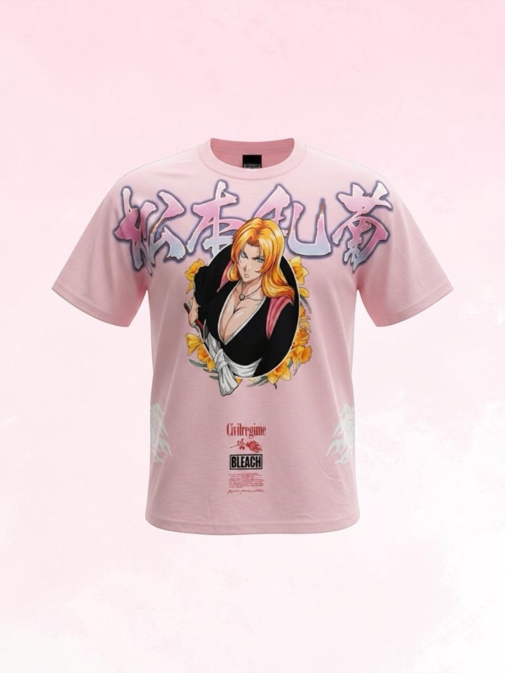 Civil Regime × Bleach Rangiku's Chaos 199X oversized tee in baby pink.